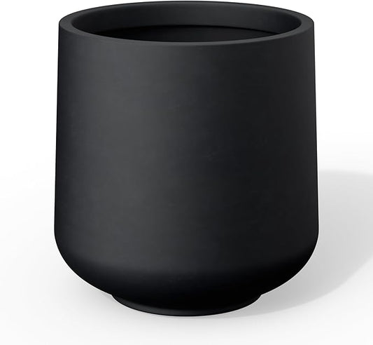 Kante 15.3" Dia Round Concrete Planter, Outdoor Indoor Large Plant Pots Containers with Drainage Hole and Rubber Plug for Home Garden Patio, Black