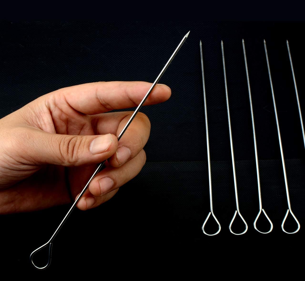 50pcs 8Inch Stainless Steel Skewers,Roast Goose Needle Barbecue,BBQ Skewer Sticks,Packed in a plastic Box for BBQ Grilling Kebob Meat Chicken Vegetable Appetiser