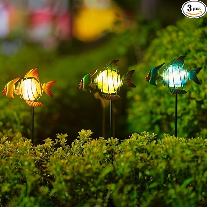 Outdoor Garden Solar Lights,Fish Solar Figurine Lights with Stakes,Waterproof Decorative Solar Lights for Patio,Yard,Lawn,Garden Stakes Decorative Present for Mom