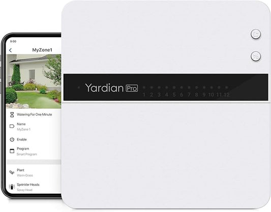 Yardian Pro Smart Sprinkler Controller 6 Zone - Control Buttons, Apple HomeKit, Alexa, Google Assistant and Home Assistant Compatible, Enhanced Wi-Fi, RJ45, Level VI Worldwide Power Supply