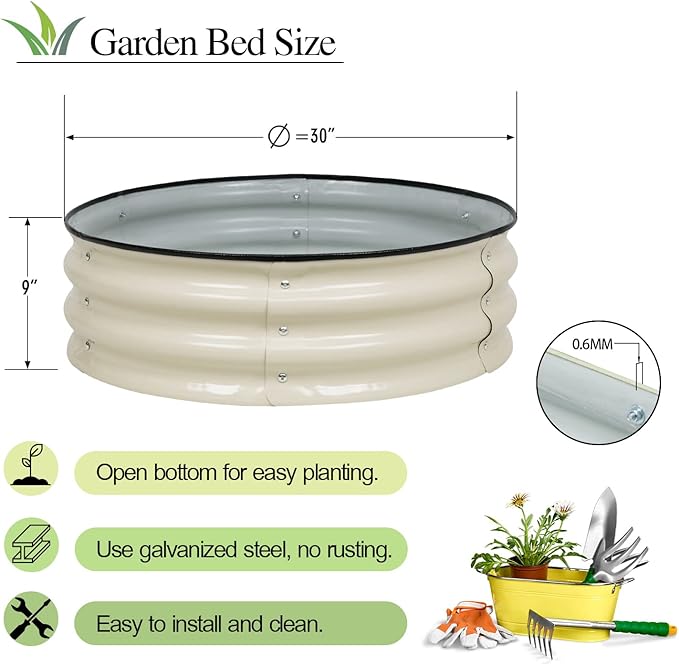 BPS Metal Raised Garden Bed, 2-Pack 2.5FT Diameter Galvanized Planter Raised Garden Boxes for Flower Planters, Vegetables Herb
