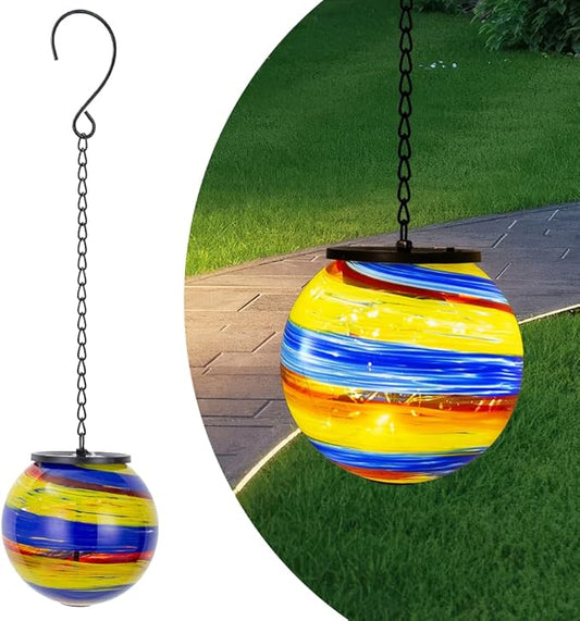 Colorful Hanging Solar Lanterns Outdoor Waterproof 4.7" Glass Solar Golbe Lights with Metal Chain,Gazing Ball Garden Decorative Lanterns for Patio Pathway Porch Yard Decor