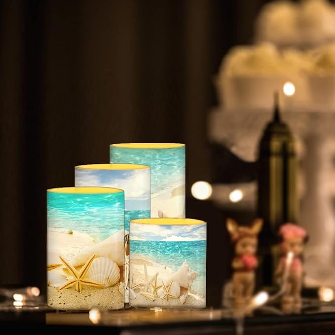 Flameless Candles Battery Powered with Multicolor Timer Remote Control Everlasting Fake Candles for Party Garden Indoor Outdoor Coastal Decor, Beach Coastal Multi