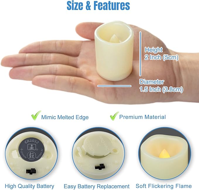 CANDLE IDEA Flameless LED Votive Candles 72 Pack, 1.5" x 2", Battery Operated Flickering Electric Outdoor Flameless Tea Lights, Fake Tealight Candle Bulk for Wedding, Christmas, Halloween Decorations