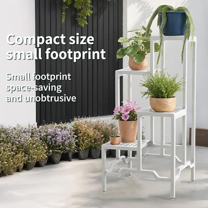 Plant Stand - Aluminum Indoor/Outdoor Flower Rack, Waterproof & Rust-Proof, Stable Support for Pots, Perfect for Living Room, Balcony, Garden, and Office (White, 4 Tier)