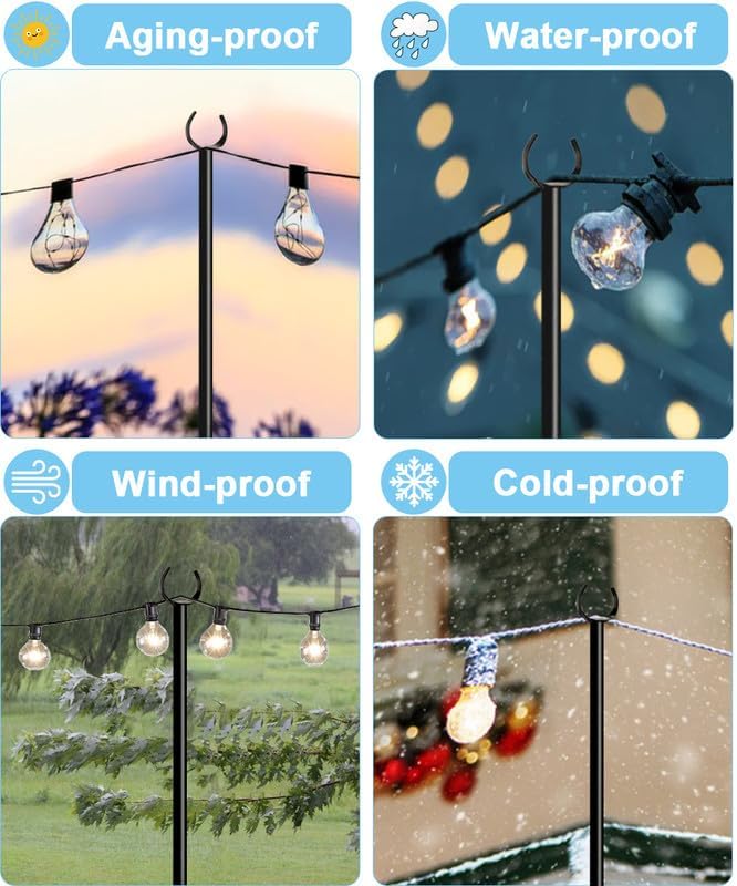 String Light Pole Stand for Outdoor String Lights Hanging, Use for Backyard, Garden, Patio, Party, Festival, Wedding, Picnic, 10FT, Matte, 1 Pole