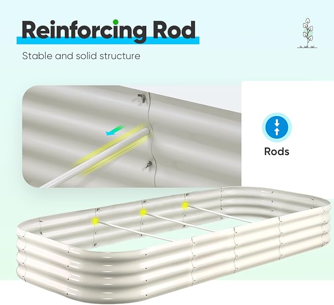 Quictent Galvanized Raised Garden Bed Kit, 6x3x1ft Oval Large Metal Outdoor Planting Box, Ground Planter Strengthened by Crossbar, Beige