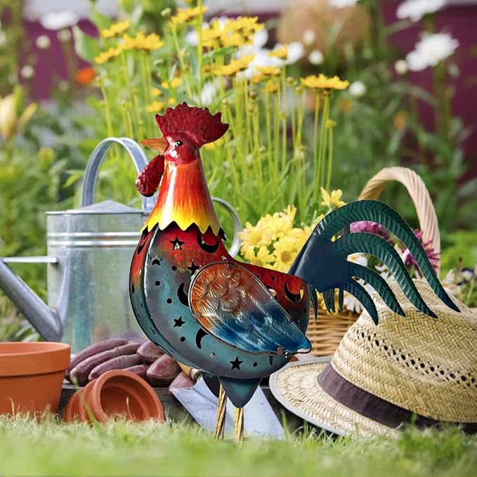 LIFFY Metal Rooster Yard Decor,18 Inch Solar Chicken Yard Decorations Outdoor,Garden Rooster Decor for Outside,Lawn Statues Decorative Ornaments for Home Patio Backyard Landscape