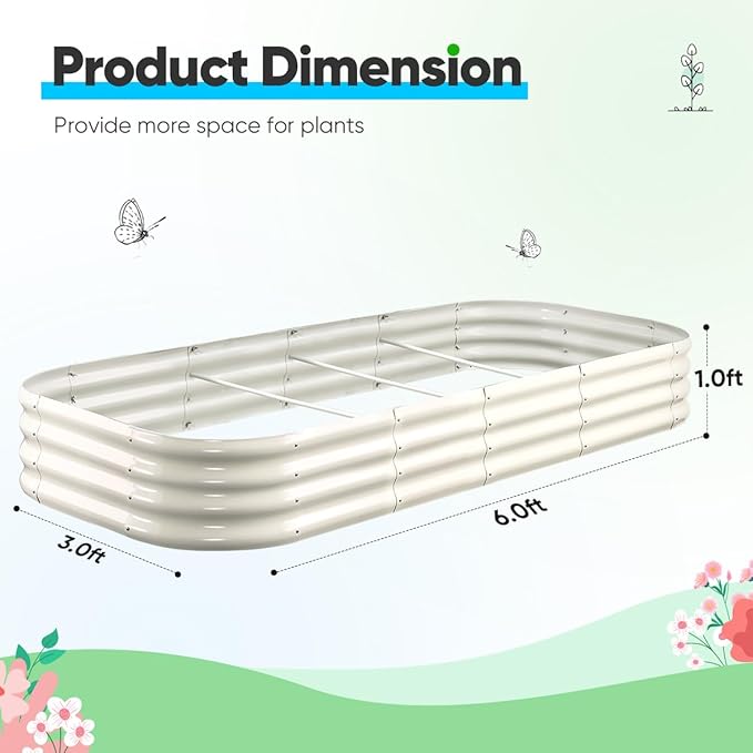 Quictent Galvanized Raised Garden Bed Kit, 6x3x1ft Oval Large Metal Outdoor Planting Box, Ground Planter Strengthened by Crossbar, Beige