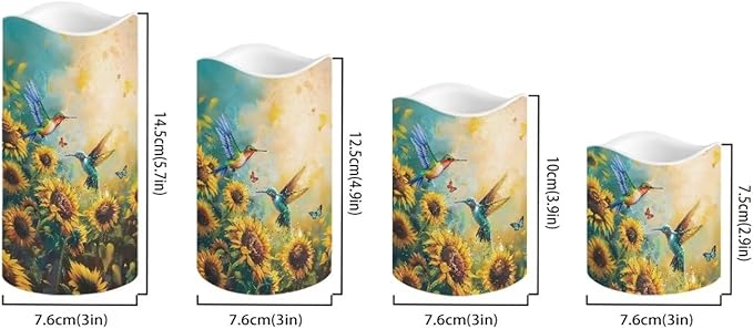Ystardream Art Sunflower Hummingbird Flameless Candles for Outdoor Indoor Color Changing LED Candles with Remote Timer Battery Operated Candles for Valentines Wedding Home Decoration Gifts
