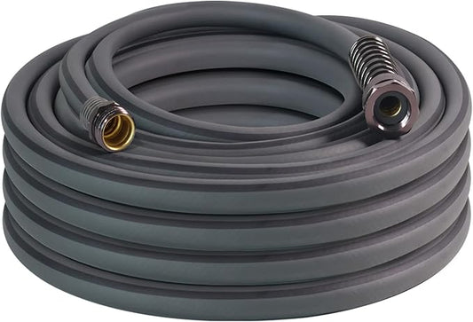 5/8’’ Heavy Duty Garden Hose 100 ft – Outdoor Hybird Water Hose with Solid Fitting - Flexible, Kinkless, Lightweight Garden Hose for Lawn Watering, Car Washing - Burst 500 Psi (Grey,50 ft)