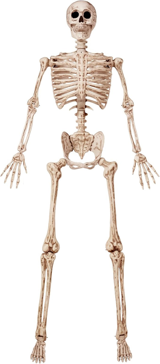 JOYIN 6.9 FT Halloween Skeleton Posable Plastic Full Body Realistic Human Bones with Movable Joints for Indoor Outdoor Halloween Props Spooky Scene Party Decorations（Yellow,No Screwdriver）