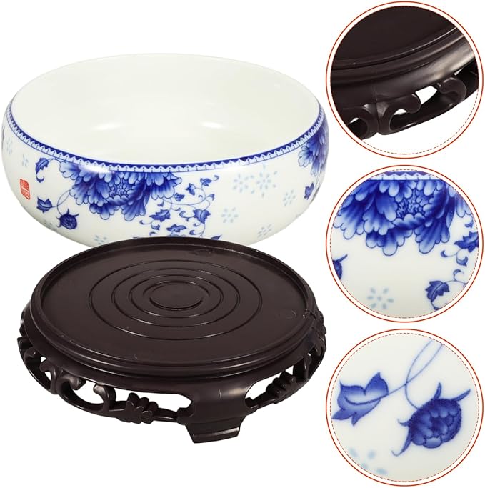 Ceramic Chinese Pot White Water Lily Bowl Ceramic Plant Pot Hydroponic for Garden Home Office-8Inch