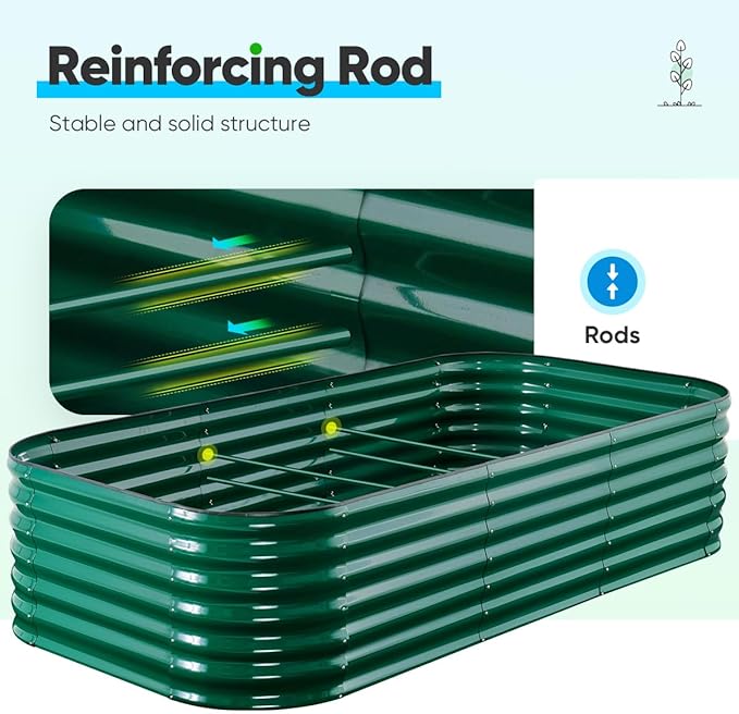 Quictent Galvanized Raised Garden Bed Kit, 8x4x2 ft Oval Metal Planter Box Tall for Vegetables Outdoor Backyard, Rubber Strip Edging Included (Dark Green)