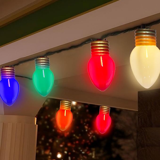 Jumbo Multicolor Christmas String Lights Outdoor, 16FT Large Christmas Hanging Lights with 10 5'' LED C9 Large Multicolor Bulbs, Hanging Christmas Decorations Outdoor Lights for Home Roof Yard Garden