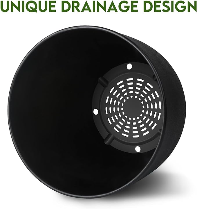 Plant Pots 8 Inch Set of 2, Flower Pots with Multi Mesh Drainage Holes, Planters for Indoor Outdoor Garden Plants and Flowers (Black)