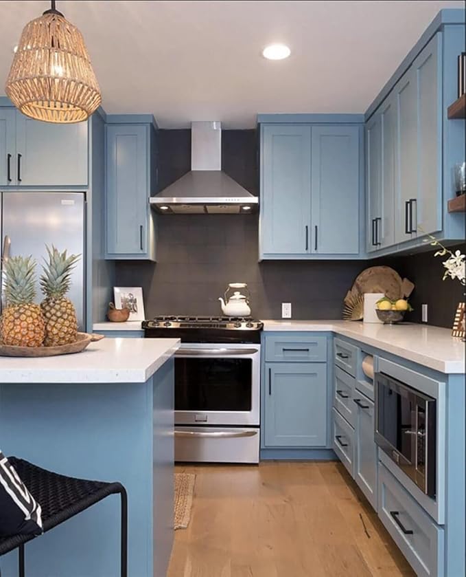 Dimoon 236''x17.7'' Blue Peel and Stick Wallpaper Contact Paper Modern Self Adhesive Wall Paper Removable Renter Friendly Textured Solid Color Shelf Cabinet Vinyl Roll (236''x17.7'',Light Grey Blue)