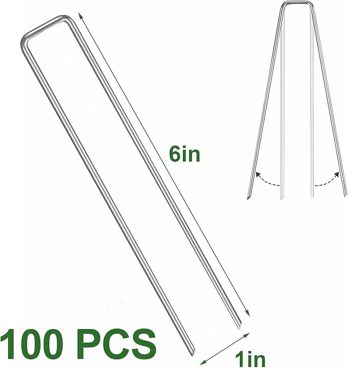 U-Type Turf Staples for Artificial Grass, 6 Inch Garden Stakes Galvanized Landscape Staples, Proof Sod Pins Stakes for Securing Yard Fences Weed Barrier Outdoor Wire Cords Tents Tarps (100 Pcs)