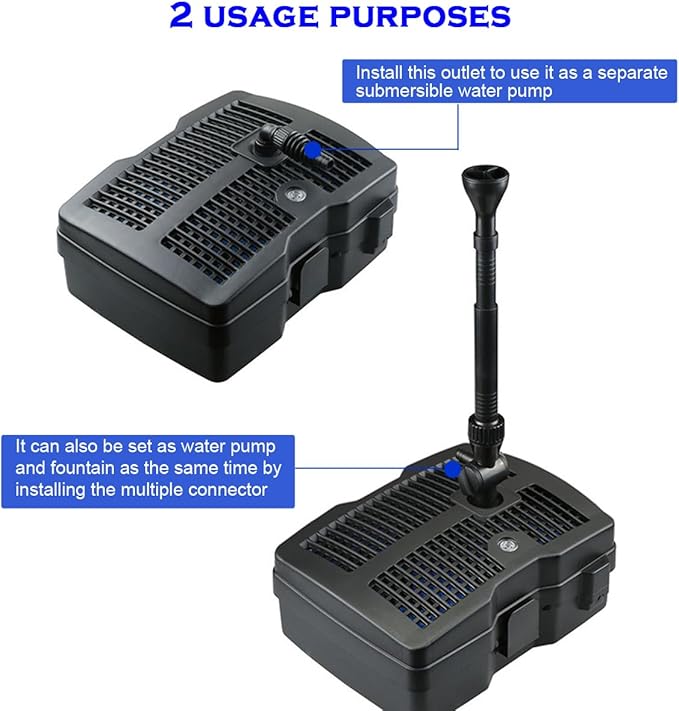 660GPH Submersible Pump Pond Fountain with Inside Filter and RGB Colorful LED Light, Multiple Water Fountain Spray Nozzles Kit for Garden PondIndoor and Outdoor Landscape (Fountain+U-V bulb)