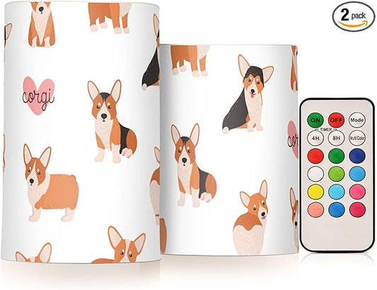 Vdsrup Flameless Candles Set of 2 Funny Welsh Corgi LED Candles with Timer Battery Operated Dog Candle Lights Flickering with Remote for Home Bedroom Decor