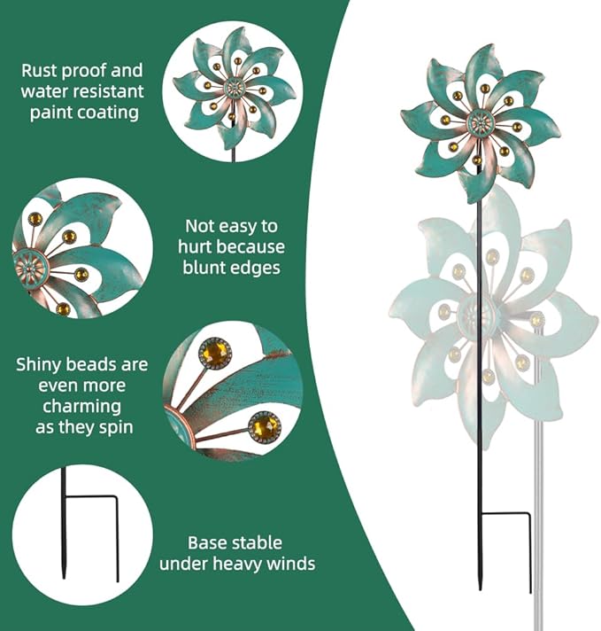 VEWOGARDEN Garden Decor Wind Spinners, Small Waterproof Metal Pinwheels Wind Spinner for Yard and Garden 37 * 10inches (Single Blade)