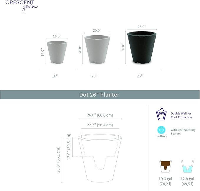 Crescent Garden Dot TruDrop Indoor/Outdoor Planter, Self-Watering Plant Pot, 26 Inches, (Old Bronze)