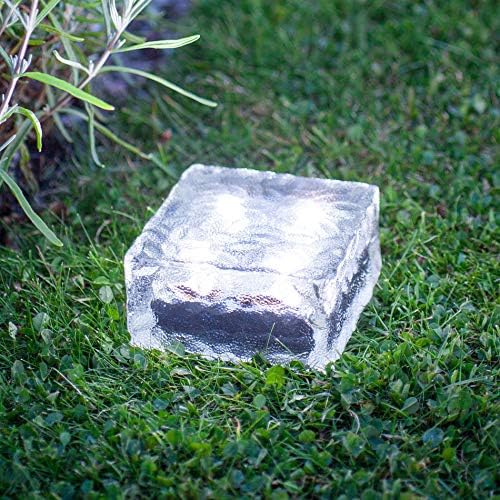 Solar Glass Brick Light - Solar Ice Cube LED Light - Crystal Brick Stone Lamp Garden Courtyard Pathway Patio Pool, Decorative Christmas Festives Ice Rock Cube Lights (4PCS White)