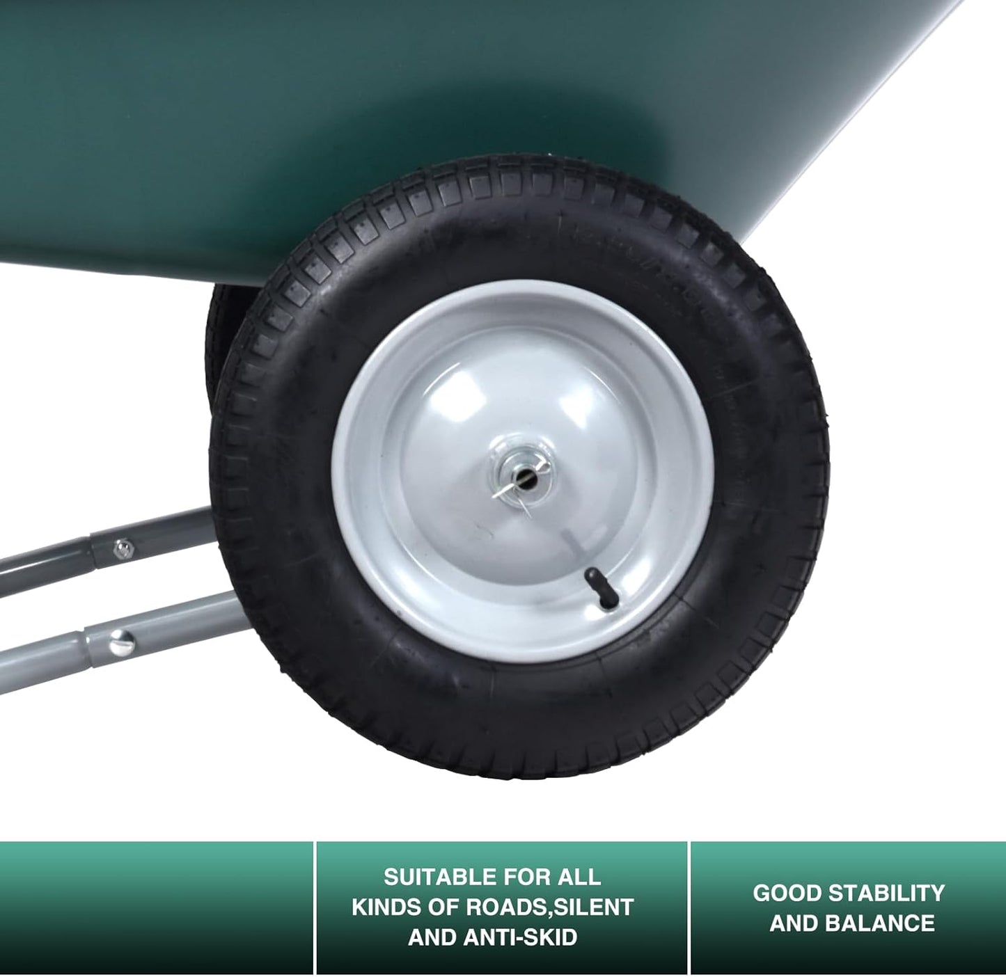 ARNOT Enlarged Dual-Wheel Wheelbarrow, Easy Loading and Dumping Garden Cart, Heavy Duty Utility Dump Cart for Lawn, Yard, Farm, Gardening & Planting, Green