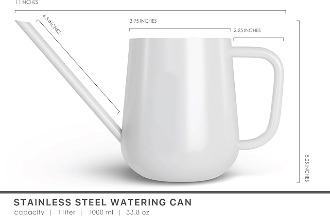 Metal Watering Can for Indoor Houseplants Outdoor Garden Long Sprout Water Can for Succulents Herb Bonsai Modern Garden Tool 33.8oz/1000ml (Brilliant White)