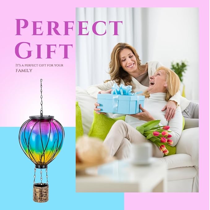 Hot Air Balloon Solar Lantern, 2 Pcs Solar Hot Air Balloon with Flickering Flame, Hanging Outdoor Lantern Waterproof Decor for Patio, Garden, Porch