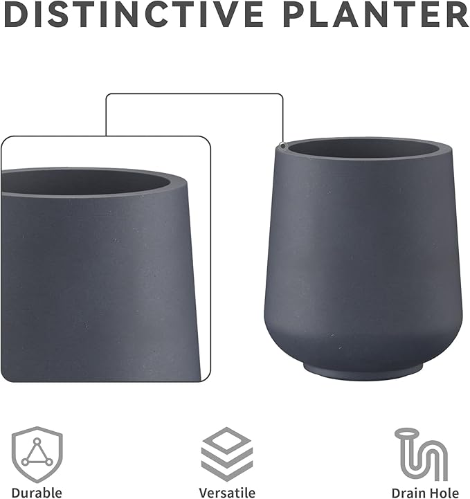 Kante 15.3"+11.6"+8.2" Dia Round Concrete Planter, Large Outdoor Indoor Planter Pots Containers with Drainage Holes and Rubber Plug for Home Garden Patio, Charcoal
