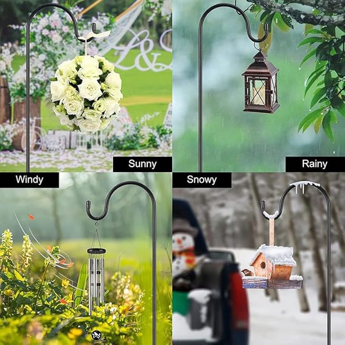 CMASTER Shepherd Hook for Outdoor, 1 Pack 46Inch Bird Feeder Pole with 5 Prong Base Heavy Duty Adjustable Garden Hook for Hanging Plant, Hummingbird Feeder, Lantern(46Inch)