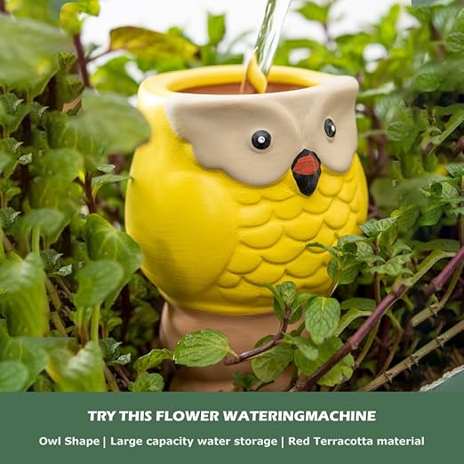 4 Pack Terracotta Watering Spikes, Vacation Self-Watering Planters Devices - Continuous Moisture with Slow Release Watering System - Perfect for Indoor Outdoor Plants (Owl Shape)