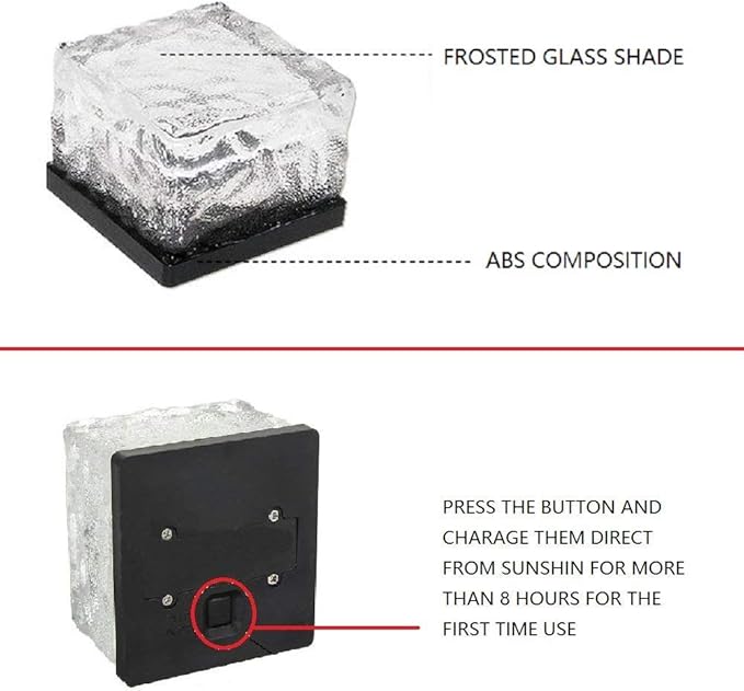 Solar Glass Brick Light - Solar Ice Cube LED Light - Crystal Brick Stone Lamp Garden Courtyard Pathway Patio Pool, Decorative Christmas Festives Ice Rock Cube Lights (4PCS Warm White)