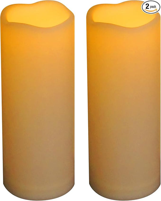 Waterproof Outdoor Battery Operated Flameless Pillar Candles with Timer White Plastic Realistic Flickering Fake Electric LED Lights for Lantern Garden Wedding Christmas Decorations 3”x8” 2 Pack