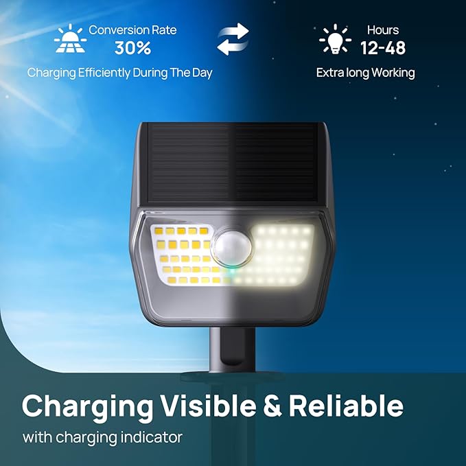 Linkind Solar Lights Outdoor Waterproof IP67, 3000K/6500K Solar Motion Sensor Lights with 6 Modes, 60 LEDs Solar Powered Spot Lights Outside Landscape Lighting for Garden Yard Pathway, 4 Pack