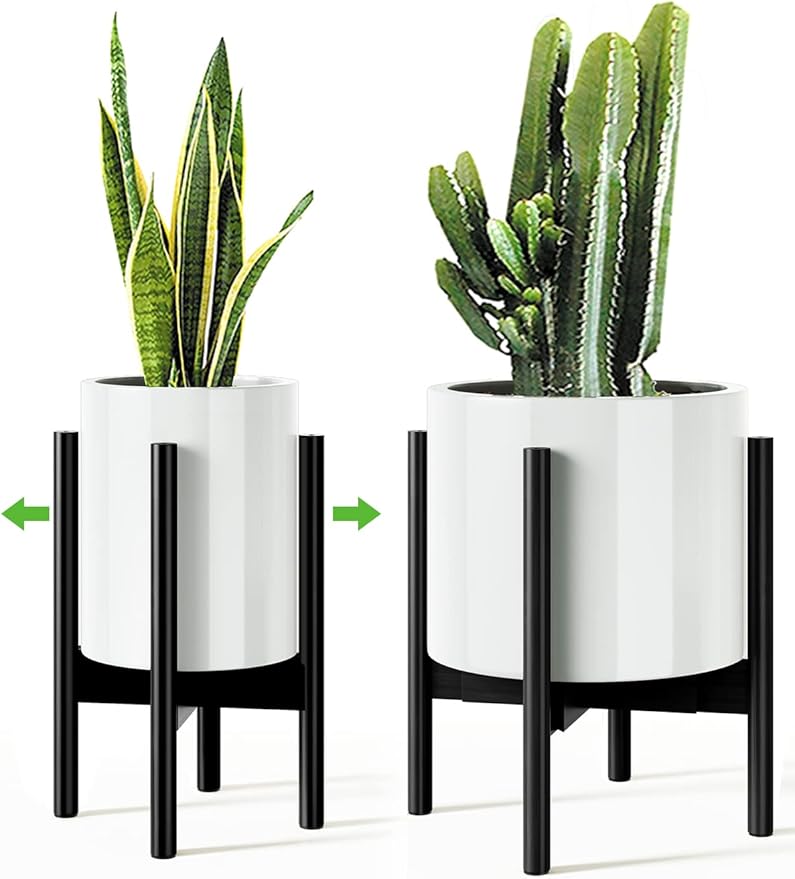 MUDEELA Adjustable Plant Stand Indoor, Bamboo Plant Stand 8 to 12 Inches, Single Floor Plant Stand for Indoor Plants, Bamboo Black Planter Stand for Indoor Plants, Pot Plant Not Included