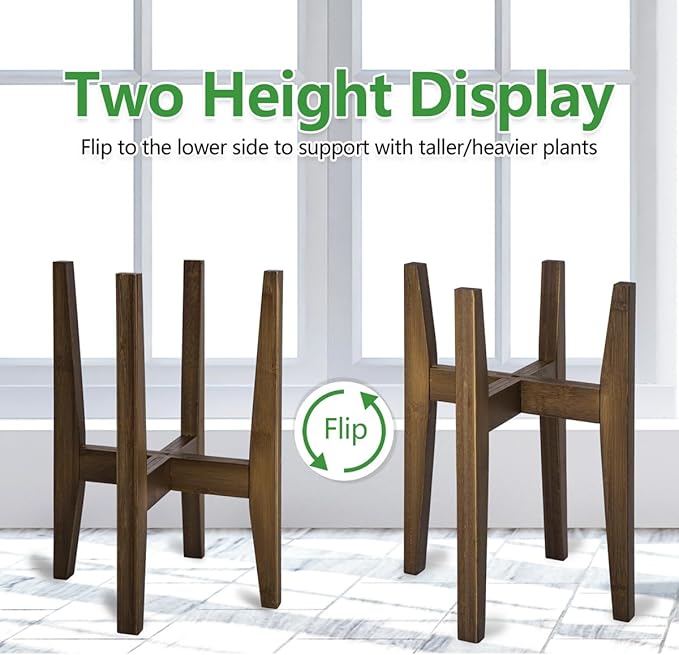 Plant Stand Indoor, Bamboo Plant Shelf, Adjustable Corner Plants Flower Holders Single Floor Plant Stand, Fits 8 to 12 Inches Pots,(Pot & Plant Not Included)(walnut)