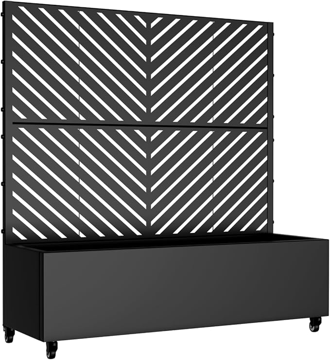 Casaphoria Metal Raised Garden Bed with Trellis and Wheels, 47"x47"x16" Planter Box for Climbing Plants, Vegetables & Vines, Features Drainage Holes and Privacy Screen (Black-Parallel)