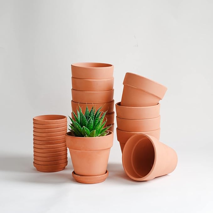 Terracotta Pots 4 inch, Pack of 12 Clay Pots for Plants, Small Terracotta Pots with Drainage Holes and Saucers, Mini Nursery Plant Pots for Succulents, Cactus, Indoor,Outdoor