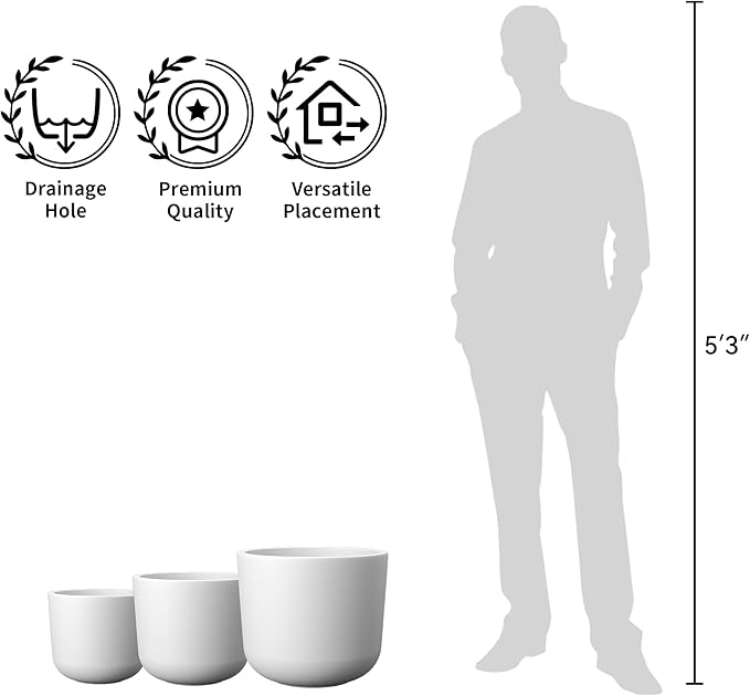 Kante Round Concrete Planter, 11 Inch Dia Classic Style Large Plant Pot with Drainage Hole for Indoor & Outdoor Plants, Ideal for Home, Patio, Garden, White