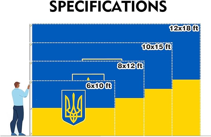 Ukraine Trident Extra Large Flag 12x18FT Giant Ukrainian Coat of Arms National Polyester Banner With 5 Grommets Fade Resistant Vivid Color For Patriotic Festival Events Party Decoration