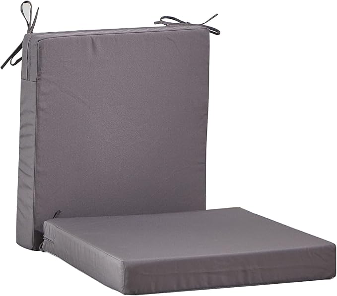20 x 18 Inch Outdoor Chair Cushions for Patio Furniture UV Resistant Non Slip Waterproof Replacement Patio Seat Cushion with Ties Set of 2, Dark Grey