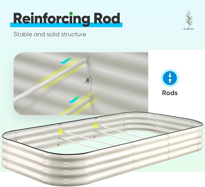 Quictent Galvanized Raised Garden Bed Kit, 8x4x1 ft Oval Metal Planter Box for Vegetables, Rubber Strip Edging Included (Beige)