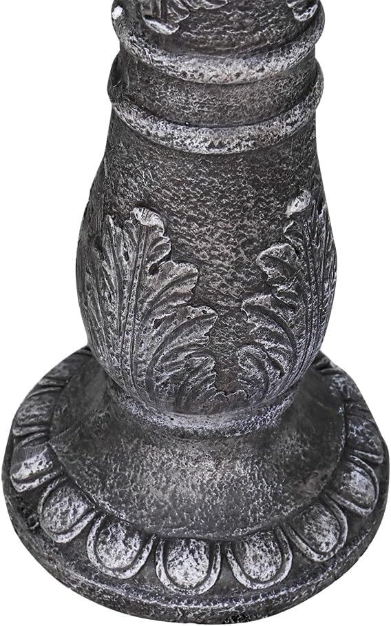 SunJet 24.4” H x 20” Dia Outdoor Birdbath with Intricate Floral Carvings Pedestal - Fibre Reinforced Concrete Birdbaths, Vintage Design for Garden Decor & Bird Attraction