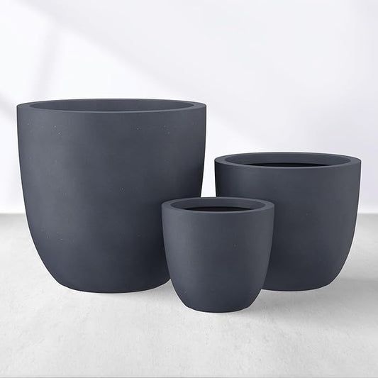 Kante 18",14",10" Dia Concrete Round Planters (Set of 3), Outdoor Indoor Large Planter Pots with Drainage Hole and Rubber Plug for Home Patio Garden, Dark Gray
