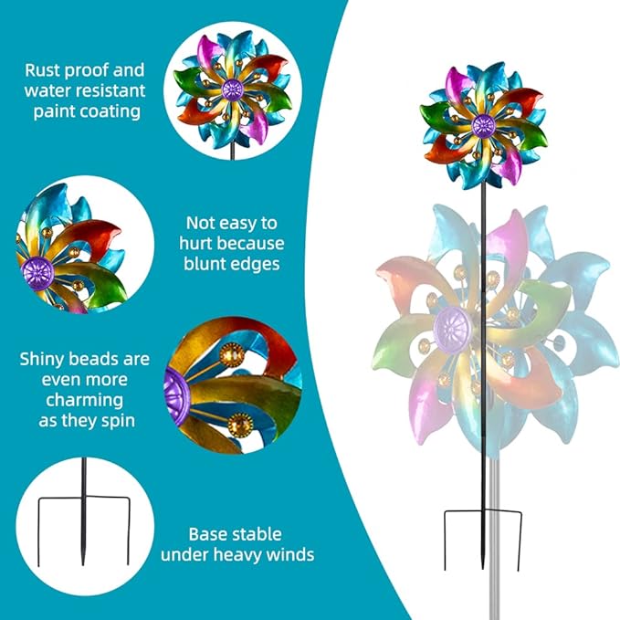 DREAMYSOUL Wind Spinner Outdoor Metal, 37" Kinetic Wind Spinners Colorful Wind Sculpture Yard Art for Garden Patio Lawn Decor