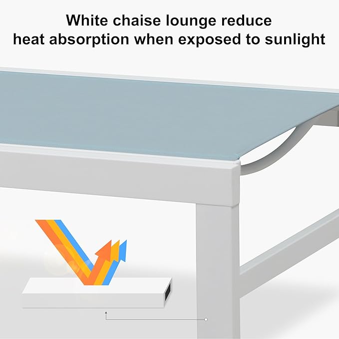 PURPLE LEAF Outdoor Chaise Lounge Set of 4 White Aluminum Lounge Chair Outdoor with Wheels Five-Position Adjustable Patio Lounge Chair for Pool Deck Yard, Steel Blue
