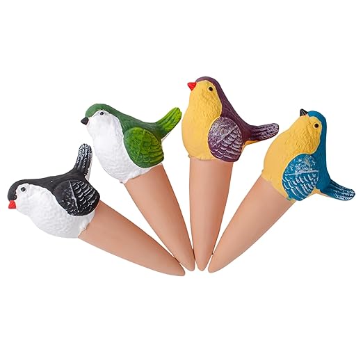 4 Pack Plant Watering Devices, Magpie Shape Terracotta Watering Spikes, Vacation Self Watering Planter Insert, Automatic Plant Waterer for Indoor Outdoor Plants (Smart Magpie)