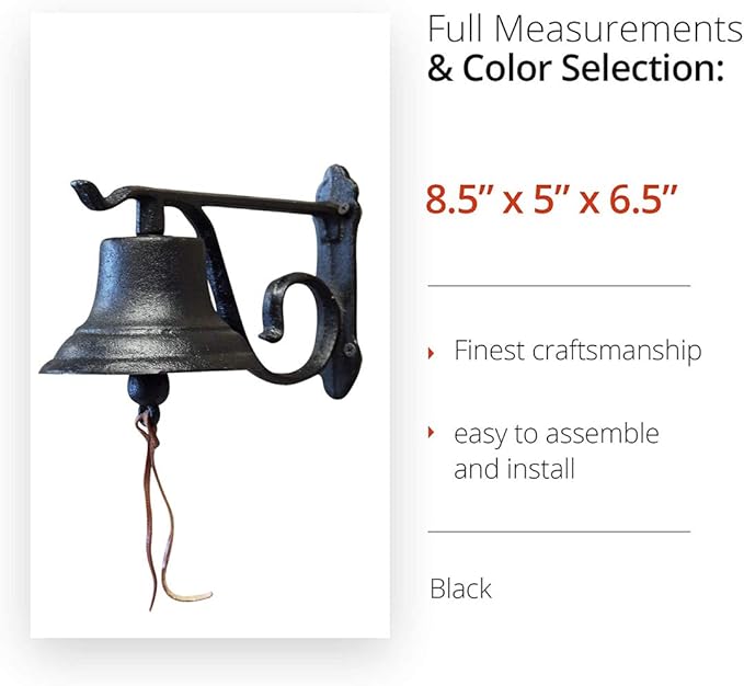 NACH Rustic Cast Iron Doorbell, Small Door Bells for Homes, Dinner Bell, Small Bell, Kitchen Door Bell, Antique Black Doorbell, 8.5x5x6.5 Inches, JS-90-091